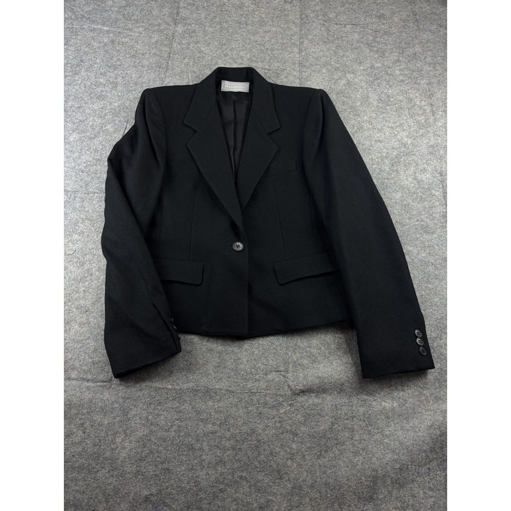 Evan-Picone Women's‎ 6 Black 100% Wool Single Button Cropped Blazer Minimalist